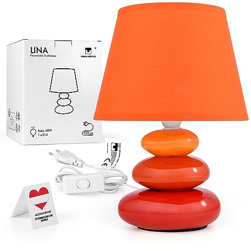 Nachttischlampe "Lina" (orange) Tischleuchte Keramik Tischlampe mit Stoffschirm, LED geeignet, E14, 230V Keramik Tischlampe, Nachttischleuchte, Sofalampe von Urban Lifestyle