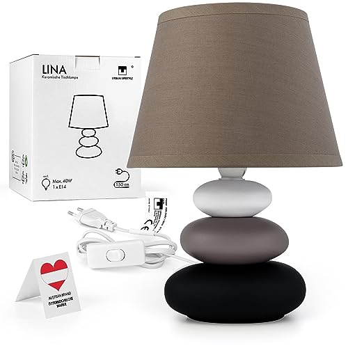 Nachttischlampe "Lina" (taupe-matt) Tischleuchte Keramik Tischlampe mit Stoffschirm, LED geeignet, E14, 230V Keramik Tischlampe, Nachttischleuchte, Sofalampe von Urban Lifestyle