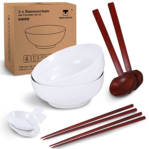 Ramen Schüssel Set XL SHIRO Porzellan Warm Weiß für 2 Personen Japanische Ramen Bowl Set Japanisches Geschirr Set Asiatisches Geschirr Set Suppenschalen Ramenschale groß von Urban Lifestyle