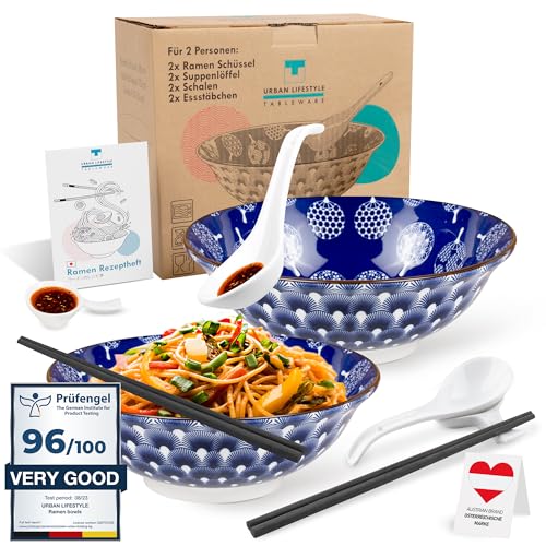 Ramen Schüssel Dinner Set 2 Personen aus Porzellan 20cm Füllmenge 0,8-1 L Suppenschale Salatschüssel Pho Suppe Schüssel Bowl Ramen Nudeln Müslischalen Pho Suppe Bowl Schüssel (Uchiwa) von Urban Lifestyle