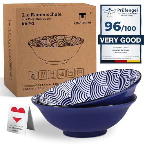 Ramen Schüssel 0,8-1.0 L aus Porzellan 1300°C 2er Set 20cm Kaiyo” Suppenschale Salatschüssel Pho Suppe Schüssel Bowl Ramen Nudeln Schüssel Schale Müslischalen Ramen Japanisch von Urban Lifestyle