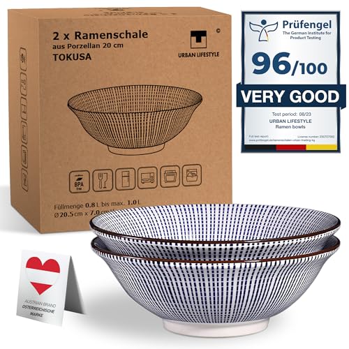 Ramen Schüssel für Ramen 2er Set aus Porzellan 0,8-1.0 L 20cm Tokusa” Suppenschale Salatschüssel Pho Suppe Schüssel Bowl Ramen Nudeln Schüssel Schale Müslischalen Ramen Japanisch von Urban Lifestyle