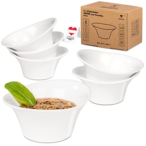 Urban Lifestyle 6 x Ovale Dipschalen AKIRA (8 x 6,5cm) Porzellan Saucenschälchen Soja Sauce Snackschalen Fingerfood Kochvorbereitung Dessert Saucen Eis von Urban Lifestyle