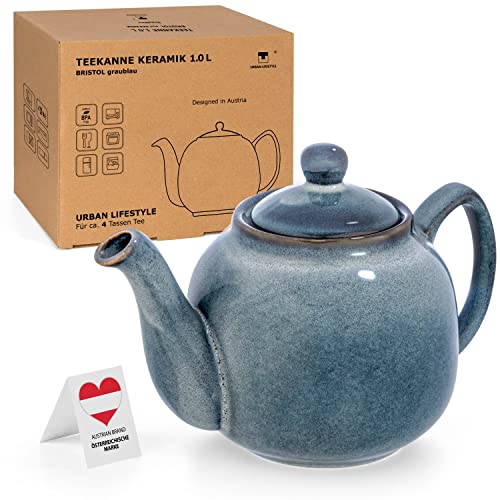 Teekanne "Bristol" Teapot Teegeschirr mit schattierter Glasur (Graublau) 1 L 5 Tassen für Verwendung mit Teebeutel, Stahlfilter ist im Lieferumfang nicht enthalten von Urban Lifestyle