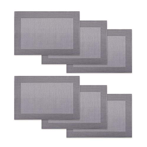 Tischmatten Set 6x Platzset Platzdeckchen Tischset PVC Rechteckig aus Kunststoff Heidi Silber Platz Matten Hitzebeständig Wasserfest von Urban Lifestyle