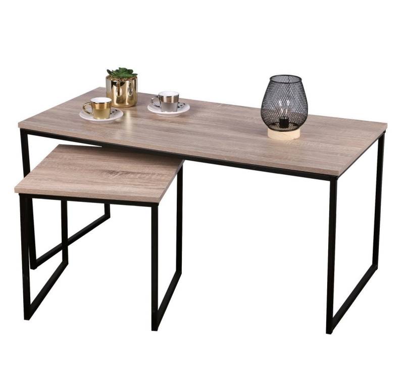 Urban Living Beistelltisch 2-tlg. Tisch-Set Couchtisch aus Metall+Holz (2er Set Beistelltische), 1 x 40 x 40 x 40 cm / 1 x 100 x 48 x 48 cm von Urban Living