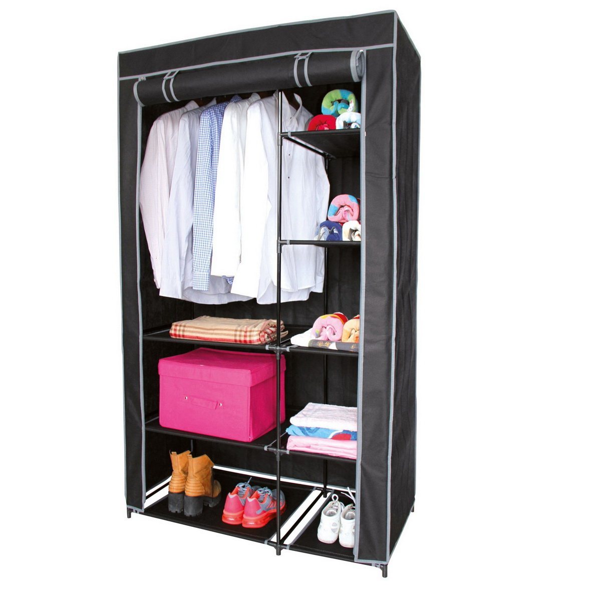 Urban Living Kleiderschrank Falt-Kleiderschrank Garderobe 100x50x170cm La Penderie mit 8 Regalen, Kleiderstange, Falt-Tür zum Hochziehen von Urban Living