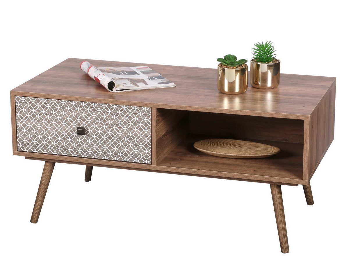 Urban Living Kommode Kaffee-Tisch Schrank Kommode BAOBAB 100 x 50 x 46,5 cm, max. Belastbarkeit 35 kg, Braun, Schubladenfront mit Muster von Urban Living