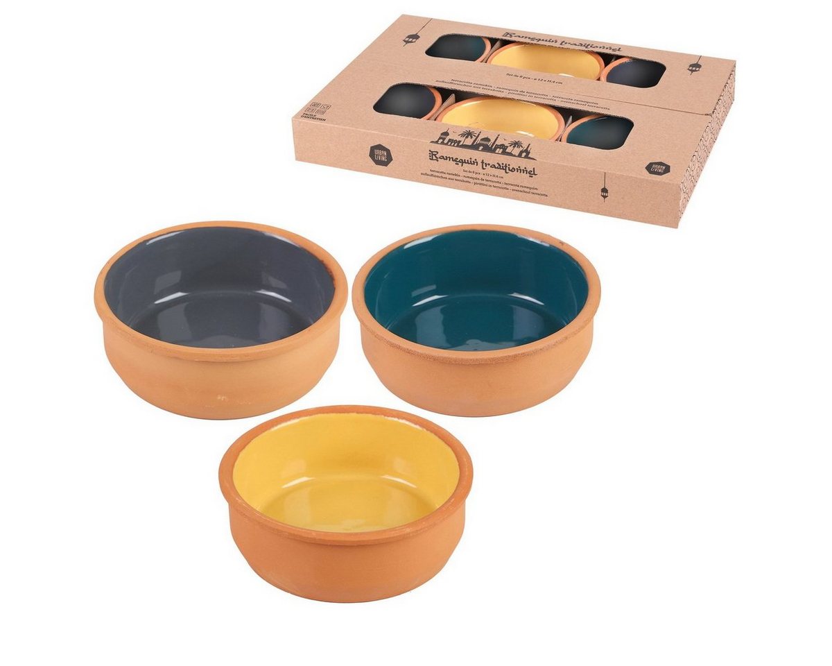 Urban Living Servierschale Terracotta-Schalen ⌀ 12 x 4 cm Tapas Schale Antipastischale Dipschale, Ton, (Petrol, Gelb, Anthrazit, 6-tlg), farblich lackiert, backofengeeignet von Urban Living