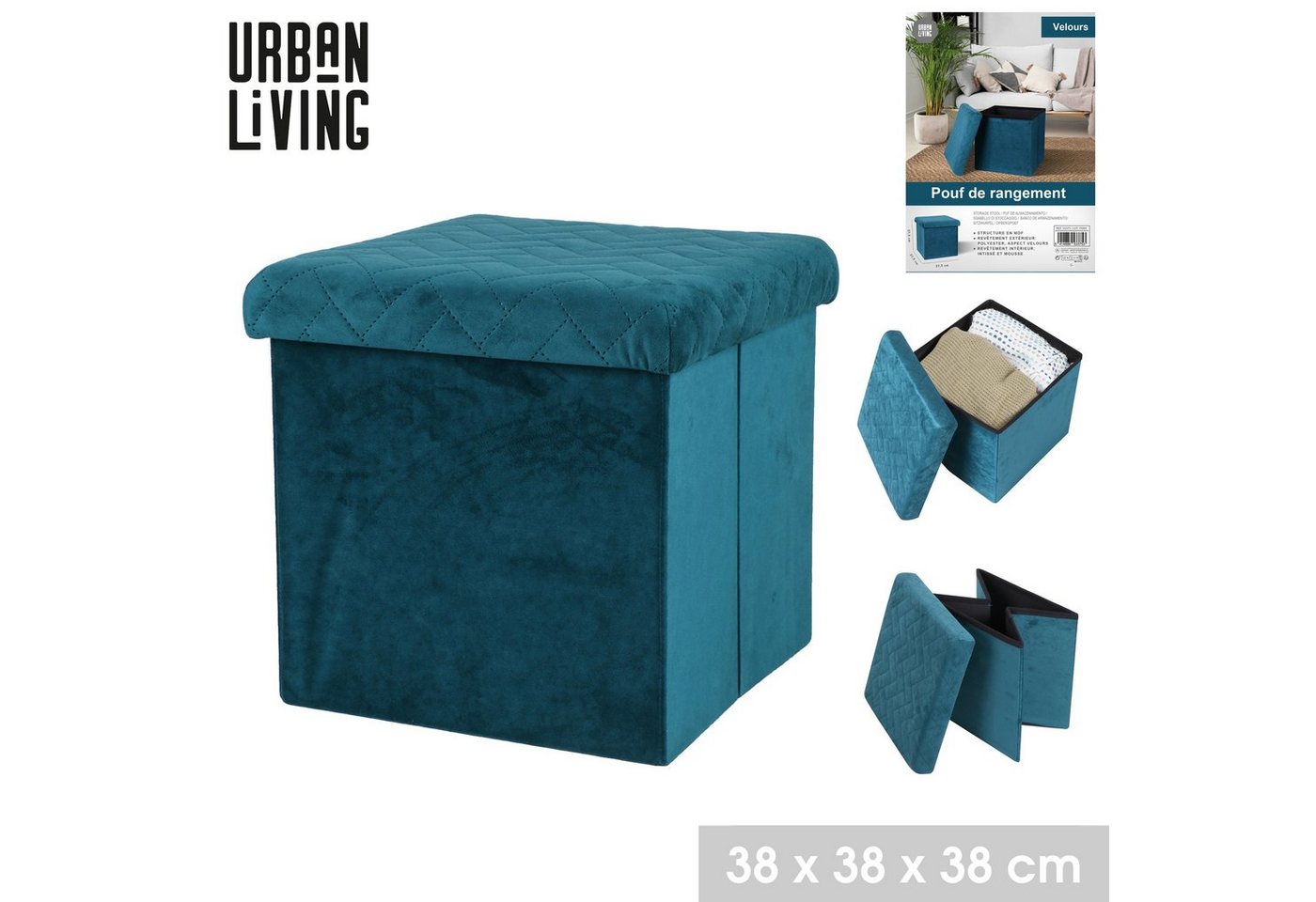 Urban Living Sitzhocker Ottomane faltbar Sitzwürfel Aufbewahrungsbox, hoher Sitzkomfort, Hocker mit Stauraumfach von Urban Living