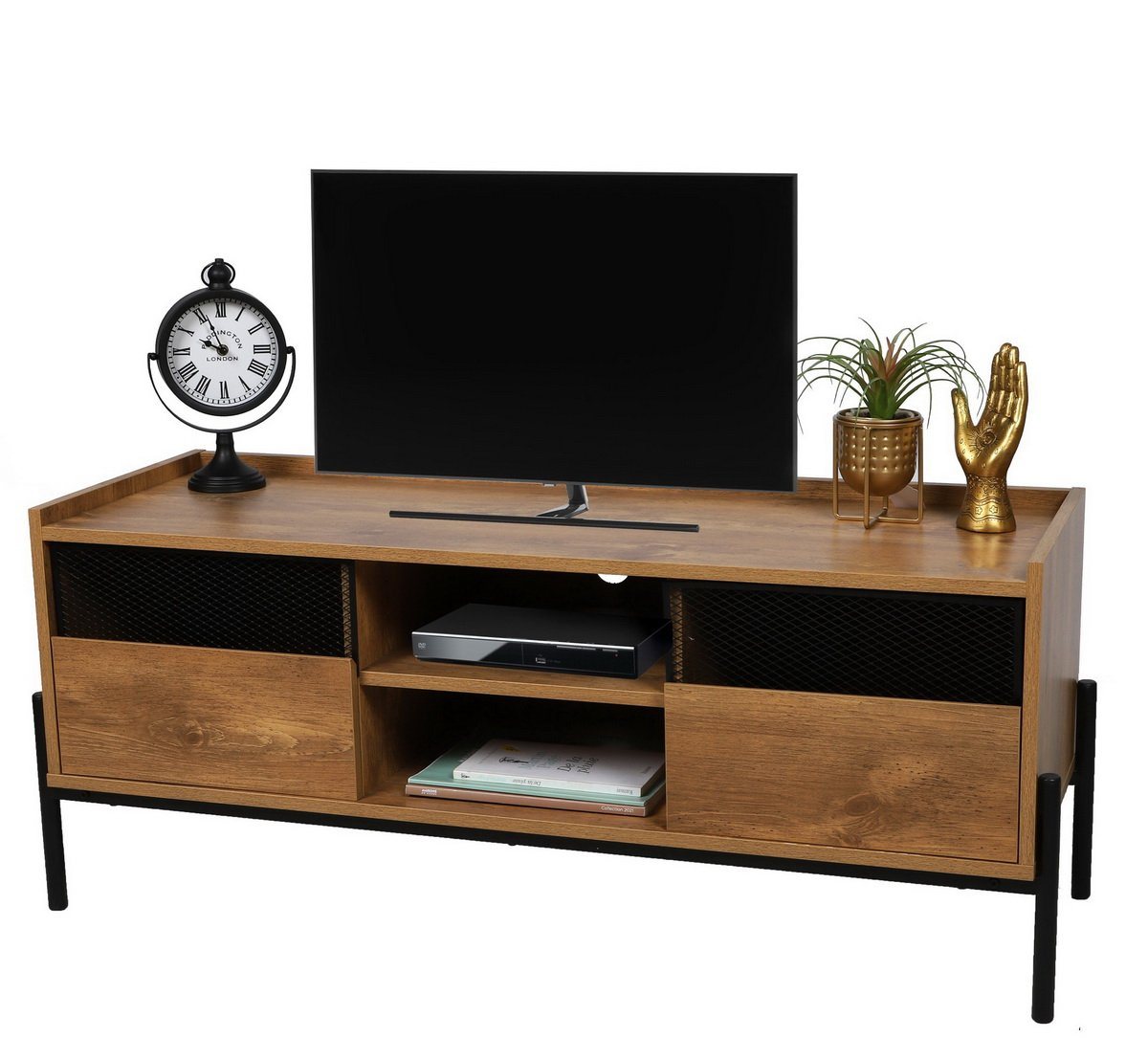 Urban Living TV-Schrank Fernsehschrank Kommode TV lowboard Wohnzimmerschrank (Belastbarkeit 10 bis max. 70 kg, B115 x T39 x H47 cm) mit 2 Schubladen mit 2 Regalablageflächen von Urban Living