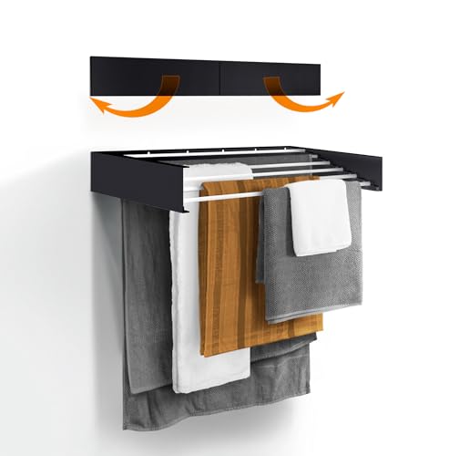 Urban Nouk Wäscheständer Wäscheständer - Wandmontage - Einziehbar - Wäscheständer klappbar klappbar für Innen oder Außen - Platzsparend Kompaktes schlankes Design (Grau, 100 cm) von Urban Nouk