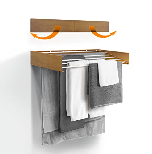 Urban Nouk Wäscheständer Wäscheständer - Wandmontage - Einziehbar - Wäscheständer klappbar klappbar für Innen oder Außen - Platzsparend Kompaktes schlankes Design (Holzoptik, 100 cm) von Urban Nouk