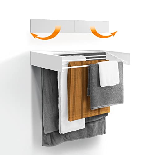 Urban Nouk Wäscheständer - Wandmontage - Einziehbar - Wäscheständer klappbar für Innen oder Außen - Platzsparend Kompaktes schlankes Design (Weiß, 100 cm) von Urban Nouk