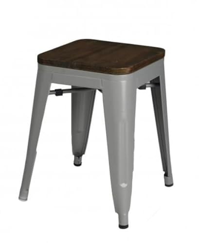 Urban living "LIV Hocker aus Metall, mattgrau, mit Sitzfläche aus Holz, 39 x 39 x 46 cm von Urban living