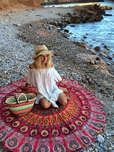 urbancharm- indischen rot Pfau Mandala rund Roundie Beach Überwurf Tapisserie Hippie Boho Gypsy Baumwolle Tischdecke Strandtuch von UrbanCharm