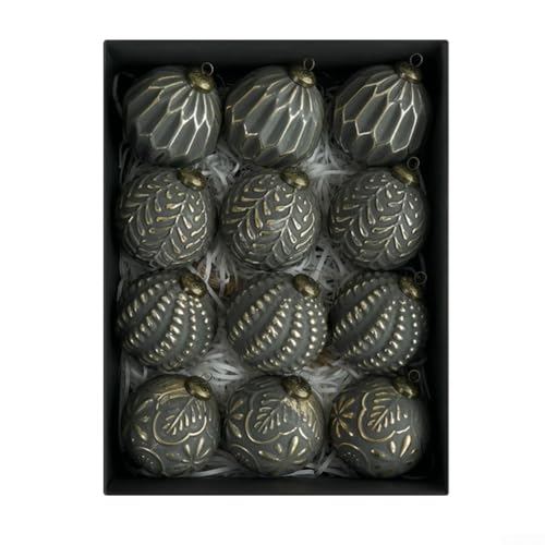 12 Stück für Weihnachtskugeln mit rustikalem Retro-Design, hergestellt aus bruchsicherem PVC mit Galvanik, geeignet für Baumdekoration und Ferienhaus-Akzente (schwarz) von UrbanHui