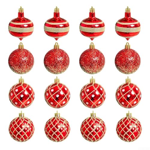 16 Weihnachtskugel-Ornamente in Weiß und Gold Glitzer mit zuverlässigem Kunststoffmaterial für verschiedene Feiertagsdekoration (XM0016S – Rot) von UrbanHui