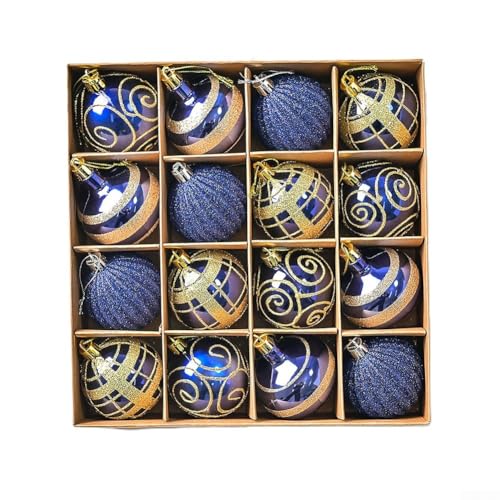 16 Weihnachtskugel-Ornamente in Weiß und Gold Glitzer mit zuverlässigem Kunststoffmaterial für verschiedene Feiertagsdekorationen (XM0016S – Blau Blau) von UrbanHui