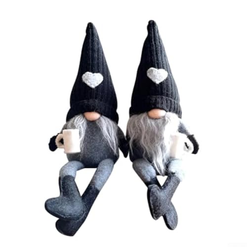 2 Stück Kaffee-Zwerg Plüschpuppen als charmante Dekoration ohne Gesicht für die Weihnachtszeit, geeignet zum Aufhängen an Wänden, Türen, Bäumen oder als festliche Tischakzente (schwarz) von UrbanHui