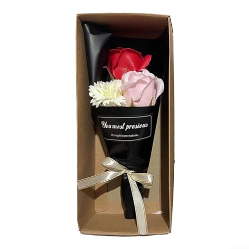 3 Nelken Rosen Seifenblumen in einer attraktiven Box mit Duft, geeignet zum Dekorieren und Feiern von Muttertag und Frauentag (Rot) von UrbanHui