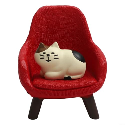 Cartoon Katze Sofa Stuhl Harz Puppe Dekofigur für Schreibtisch oder Regal Display mit Harzmaterial und verspieltem Cartoon-Design (Roter Katzenstuhl) von UrbanHui
