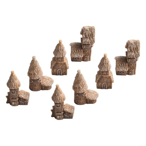 Charming 8 Stück Kunstharz-Hütten-Ornamente für skurrile Feengärten und Pflanzendekorationen von UrbanHui