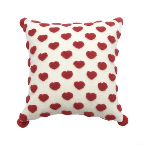 Dekorativer Valentins-Kissenbezug mit gestickten Herzen für Sofa und Bett, aus Polyester-Baumwoll-Mischgewebe, Größe 45 x 45 cm, inklusive Reißverschluss zum einfachen Entfernen von UrbanHui