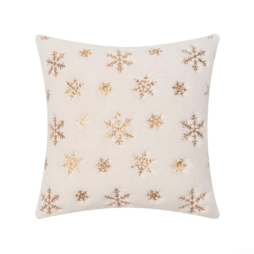 Festlicher Plüsch-Kissenbezug mit Schneeflocken-Design, perfekt geeignet für jede Couch oder Bett während der Feiertage (Gold) von UrbanHui