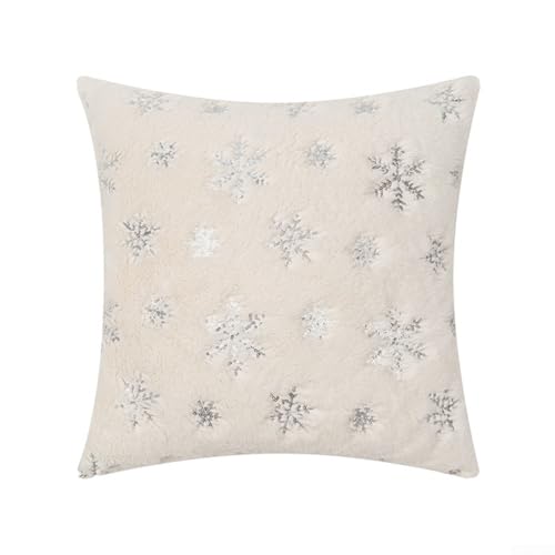 Festlicher Plüsch-Kissenbezug mit Schneeflocken-Design, perfekt geeignet für jede Couch oder Bett während der Feiertage (Silber) von UrbanHui