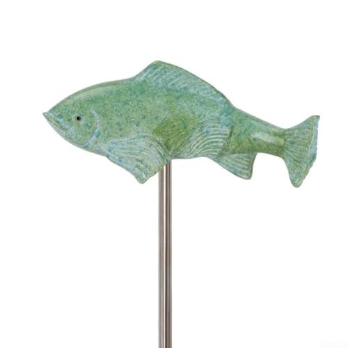 Garten-Skulptur Koi-Fisch aus Kunstharz mit gebogenem Körper-Design und Metallstab für den Außenbereich, Rasen, Hof und Terrasse (grün) von UrbanHui