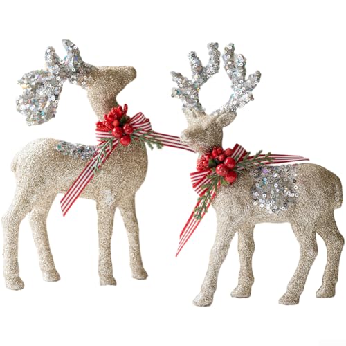 Glitzer- und Samt-Beflockung Rentier-Ornament entworfen für Urlaub Heimdekoration auf Tischen und für Fensterbänke, 1/2 Stück (H) von UrbanHui
