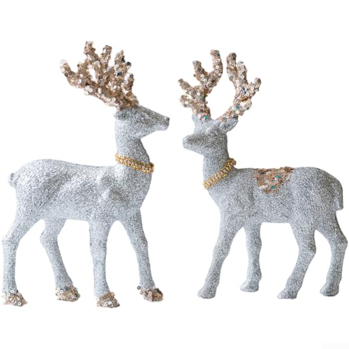 Glitzer- und Samt-beflocktes Rentier-Ornament für Urlaub, Heimdekoration, auf Tischen und für Fensterbänke, 1/2 Stück (I) von UrbanHui