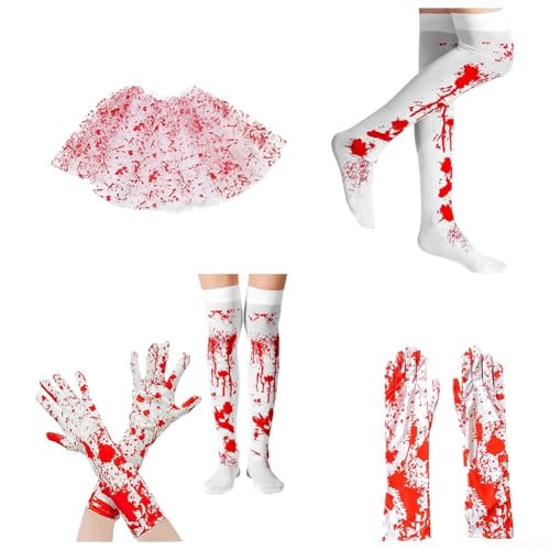 Gruselige Cosplay rote Strümpfe für Frauen, Overknee-Design für Halloween-Spaß (Handschuhe + Socken) von UrbanHui