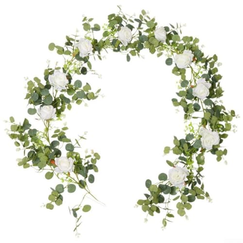 Handgefertigte 185 cm künstliche weiße Rosengirlande, perfekt für Hochzeiten und Veranstaltungen von UrbanHui