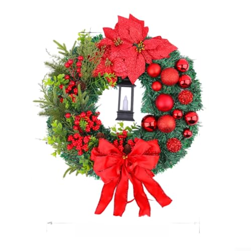 LED-Weihnachtskranz mit roter Schleife, entworfen für Tür und Fenster, mit Kunststoff- und Drahtrahmen, 1 Stück (F-40 cm) von UrbanHui