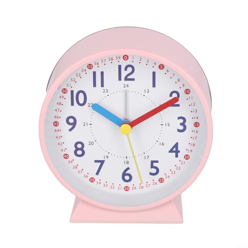 Leiser Metallwecker mit Nachtlicht, 24-Stunden-Quarz-Schreibtischuhr für Zuhause, Schlafzimmer (Rosa) von UrbanHui
