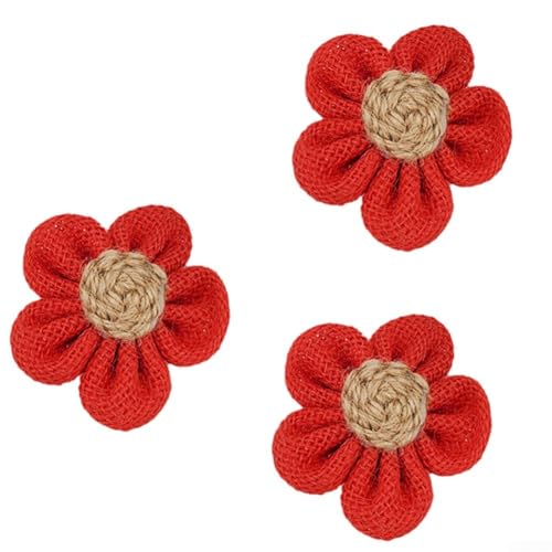 Sackleinen-Blumen-Basteldekorationen, handgefertigt, Sackleinen-Stil, für Hochzeiten, Partys und Zuhause, Vintage-Stil, rustikales Blumen-Set, 3 Stück (rot) von UrbanHui