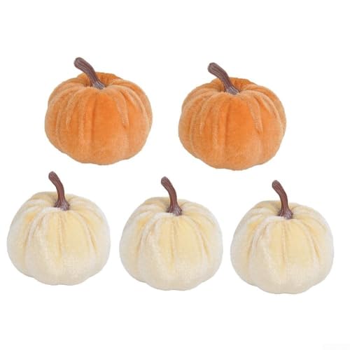 Samt-Kürbis-Dekor-Set mit 5 Herbst-Tischdekorationen, Plüsch-Ornament, Kunstgemüse für Thanksgiving, Halloween, saisonales Styling, pflegeleicht, 7 x 7 cm (2–5) von UrbanHui