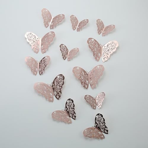 Schaffen Sie eine bezaubernde Atmosphäre mit 3D-Schmetterlings-Wandaufklebern, verschiedene Farben (Roségold) von UrbanHui