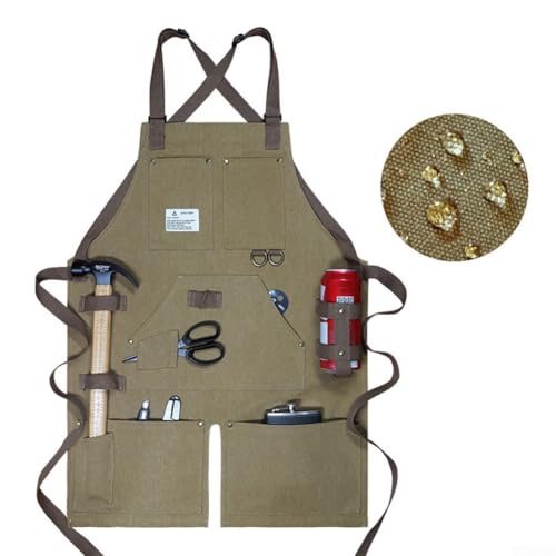 Schweißschürze, dickes Segeltuch, wasserdicht, geteilter Boden, Arbeitskleidung mit mehreren Taschen für Tischler und Elektriker (grün) von UrbanHui