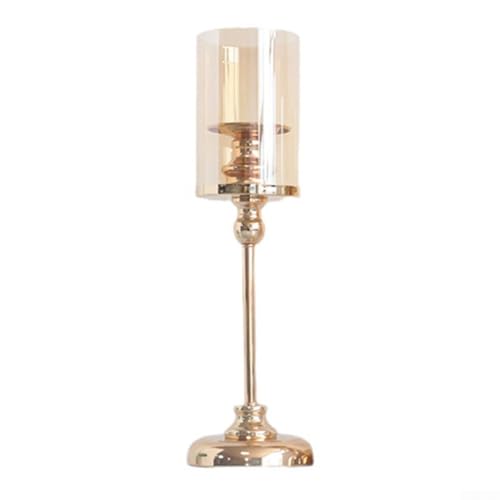 Set mit 3 goldenen Kerzenhaltern mit Glasabdeckungen, perfekter Akzent für Esstische und besondere Anlässe (S) von UrbanHui