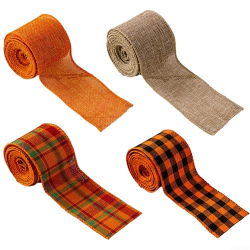 Set mit 4 Jutebandrollen mit Drahtkanten für Herbst- und Urlaubsbasteln, zum Erstellen von Kränzen, Schleifen, Girlanden und saisonaler Heimdekoration von UrbanHui