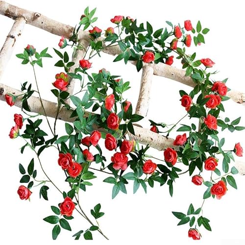 UrbanHui 175 cm künstliche Rattan-Rebe, dekorative Kunststoff-Simulationspflanze für Haus, Garten, Hof, Hochzeit, Innen- und Außenbereich, Dekoration (rot) von UrbanHui