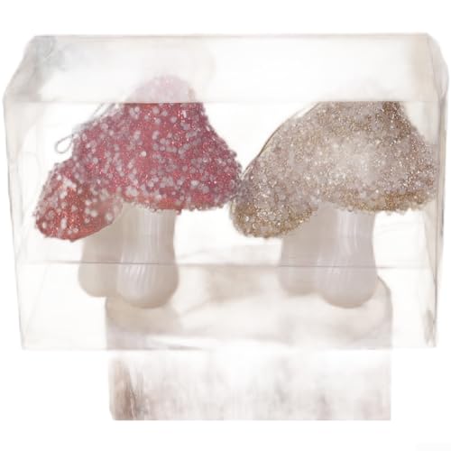 UrbanHui 2 x Weihnachtspilz-Ornamente mit detaillierten Texturen und goldenem Glitzer, geeignet für Baum oder Tisch, aus Kunststoff für langfristige Präsentation (C) von UrbanHui