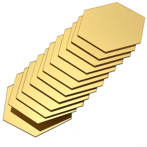 UrbanHui 24 Stück Sechseck Spiegel Aufkleber Mosaik Fliesen Acryl Badezimmer Wand Dekor Selbstklebende Goldene Reflektierende Oberflächen Heimdekoration von UrbanHui