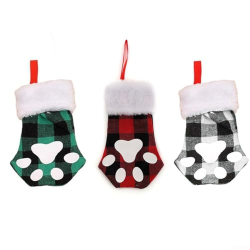 UrbanHui 3-teiliges Mini-Katzenpfoten-Gabel- und Löffel-Set mit einzigartigem Karomuster für dekorative Verwendung auf Esstischen oder als hängende Ornamente während der Weihnachtszeit von UrbanHui