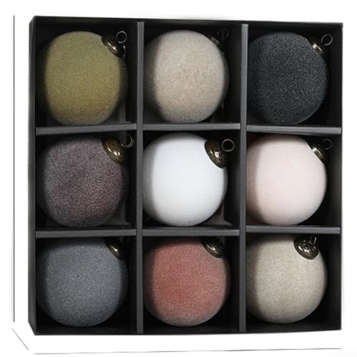 UrbanHui 9-teiliges Samt-Weihnachtskugel-Set, 8 cm, beflockte Kunststoff-Hängedekorationen für Baum und Ferienhaus (gemischte Farben) von UrbanHui