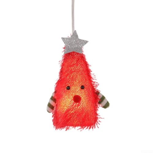 UrbanHui Batteriebetriebener Plüschbaum, LED-Hängeornament für Urlaubsdekoration, mit weichem Stoff und festlicher Beleuchtung (rot) von UrbanHui