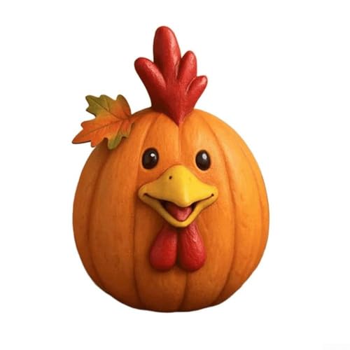 UrbanHui Bauernhoftier-Kürbis-Figuren, Harz-Skulpturen für Herbst, Heimdekoration, saisonale Ernte-Dekorationen für Halloween und Herbst (Huhn) von UrbanHui